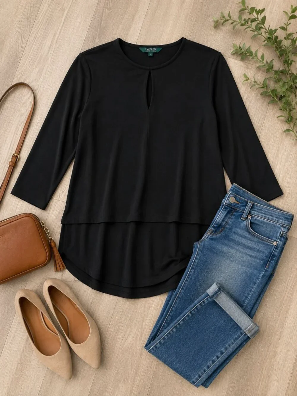 NWT Lauren Ralph Lauren Black Layered Tunic Top XL